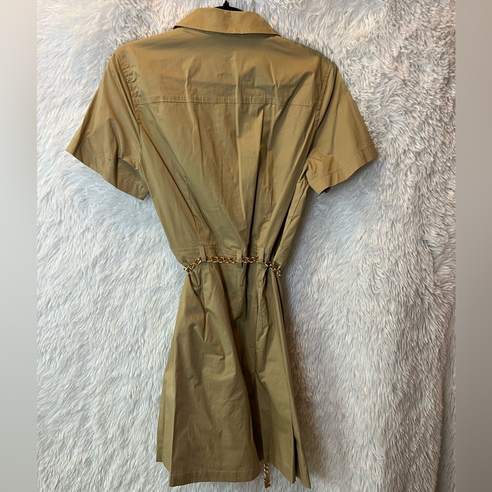 Khaki Shirt Dress with Chain Belt - Picture 2 of 2